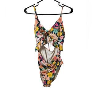 Hurley Floral Cutout One Piece Swimsuit Size XL